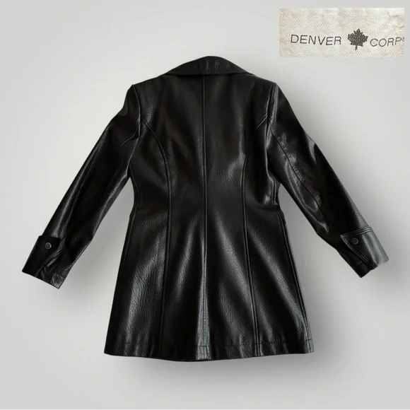 🛍️SALE🛍️ DENVER Corp. Vintage Faux Leather Double-breasted Trench Coat - Picture 3 of 10